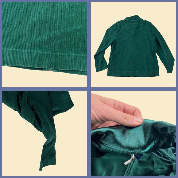 Vintage Y2K XL velour Karen Scott ribbed jacket, 2000s green corduroy-style - Picture 3 of 9